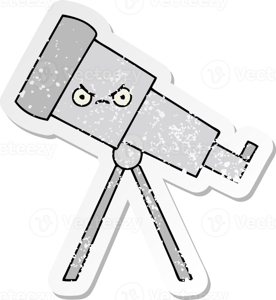 distressed sticker of a cute cartoon telescope png