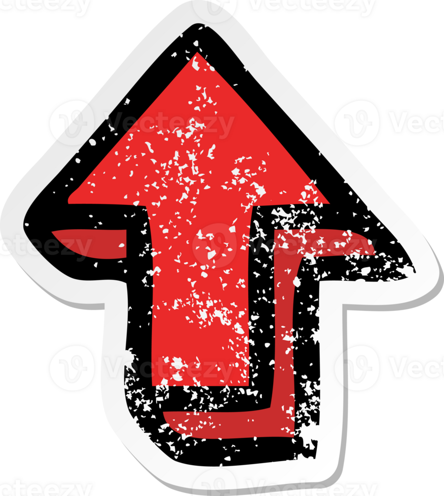 distressed sticker of a cute cartoon pointing arrow png