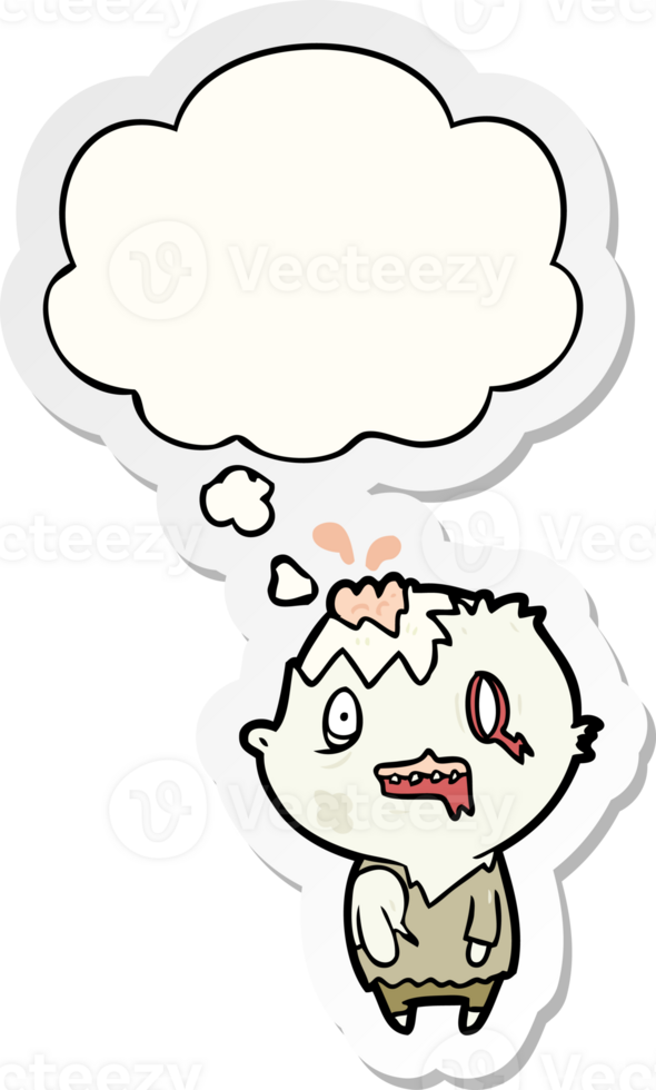 cartoon zombie with thought bubble as a printed sticker png