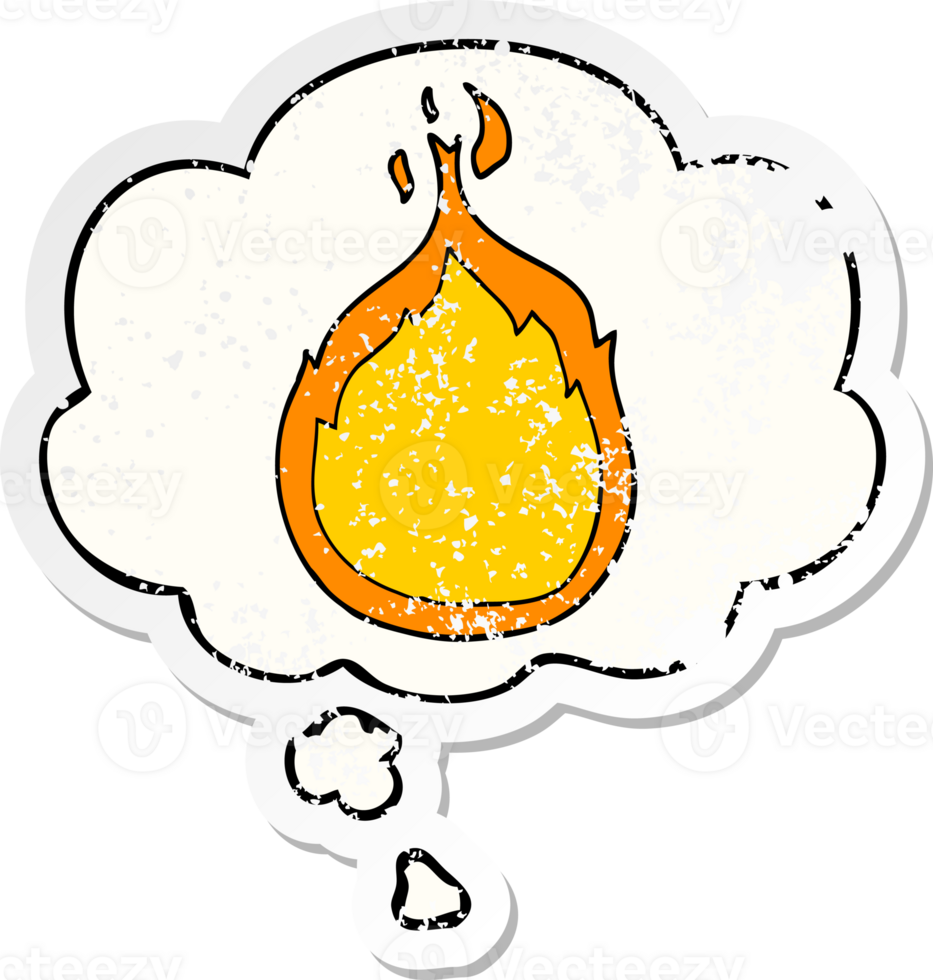 cartoon flames with thought bubble as a distressed worn sticker png