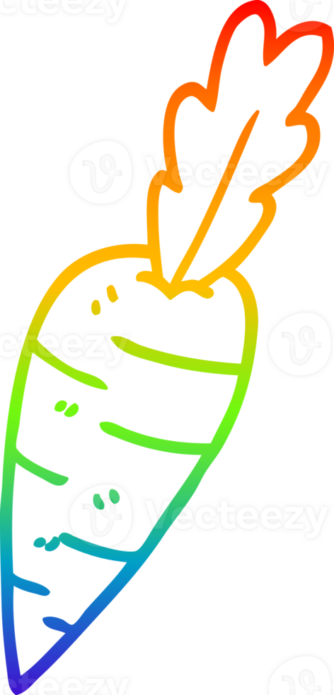 rainbow gradient line drawing of a cartoon organic carrot png