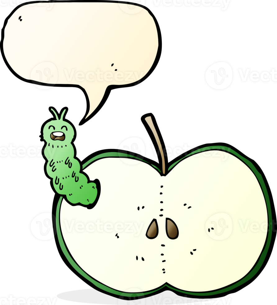 cartoon bug eating apple with speech bubble png