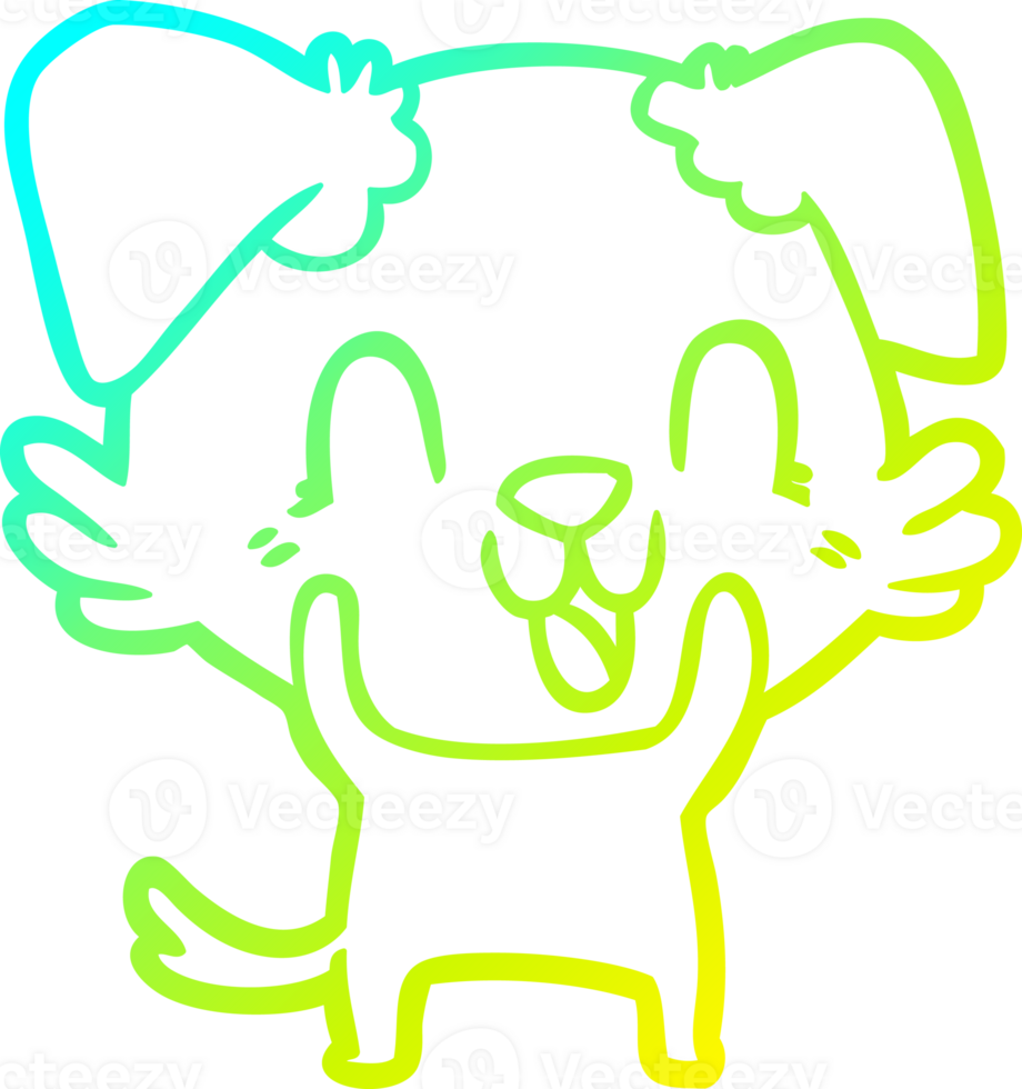 cold gradient line drawing of a laughing cartoon dog png