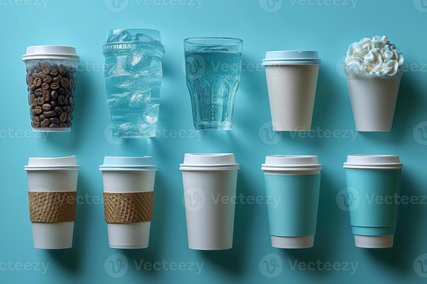 AI generated eco-friendly disposable tableware made of paper and wood on a blue background. the concept of recycling photo