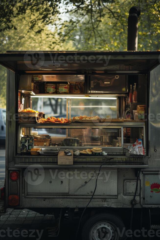 AI generated A van with street food. A food truck photo