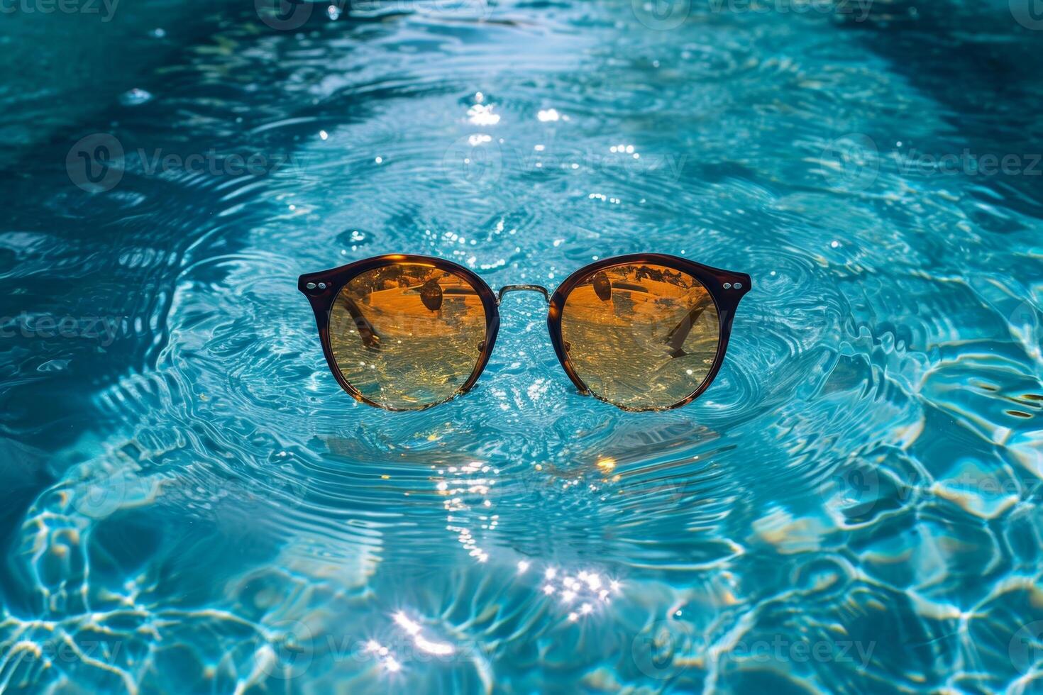 AI generated sunglasses float in the water in warm sunny weather photo