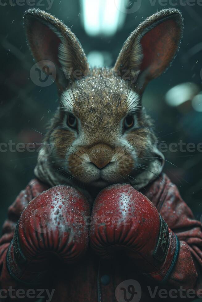 AI generated A cowardly rabbit in boxing gloves on the background of the ring. 3d illustration photo