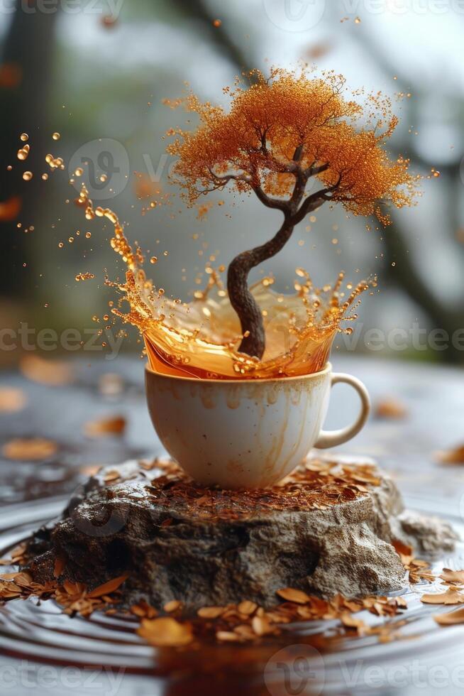 AI generated A cup of coffee inscribed in a surreal three-dimensional background. 3d illustration photo