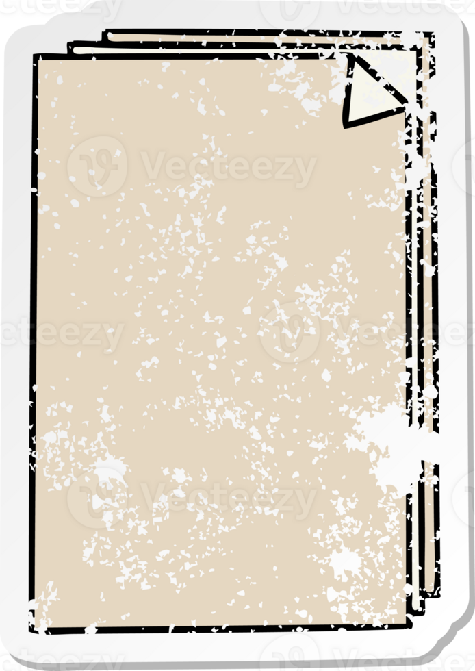 distressed sticker of a quirky hand drawn cartoon paper pile png
