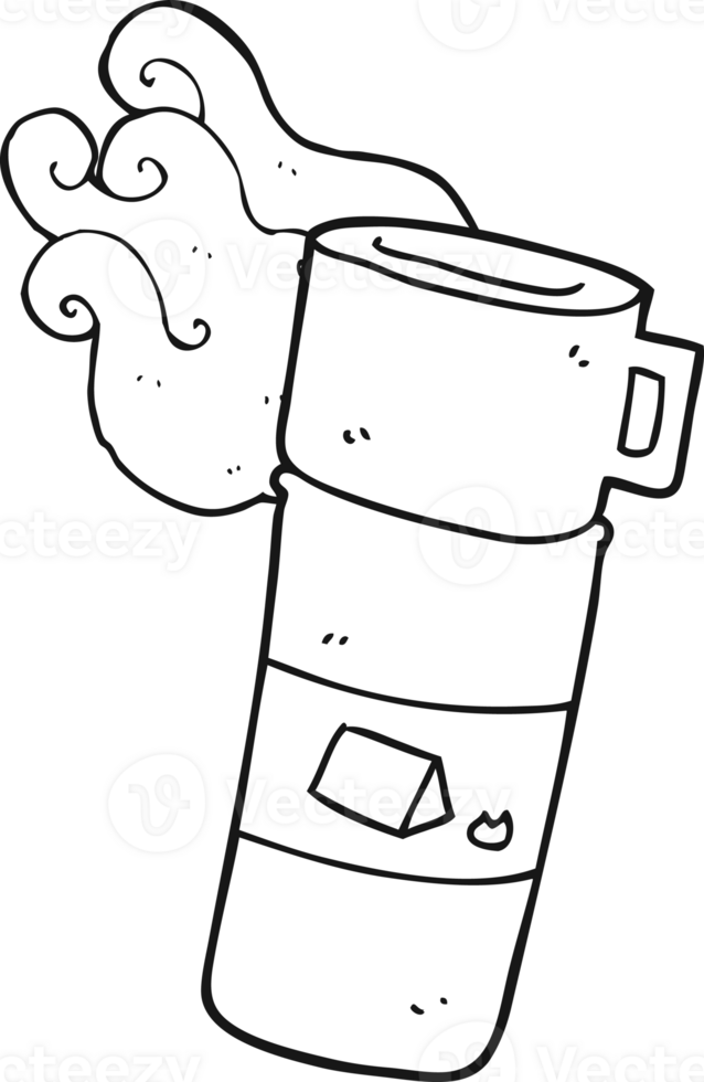 hand drawn black and white cartoon camping flask png