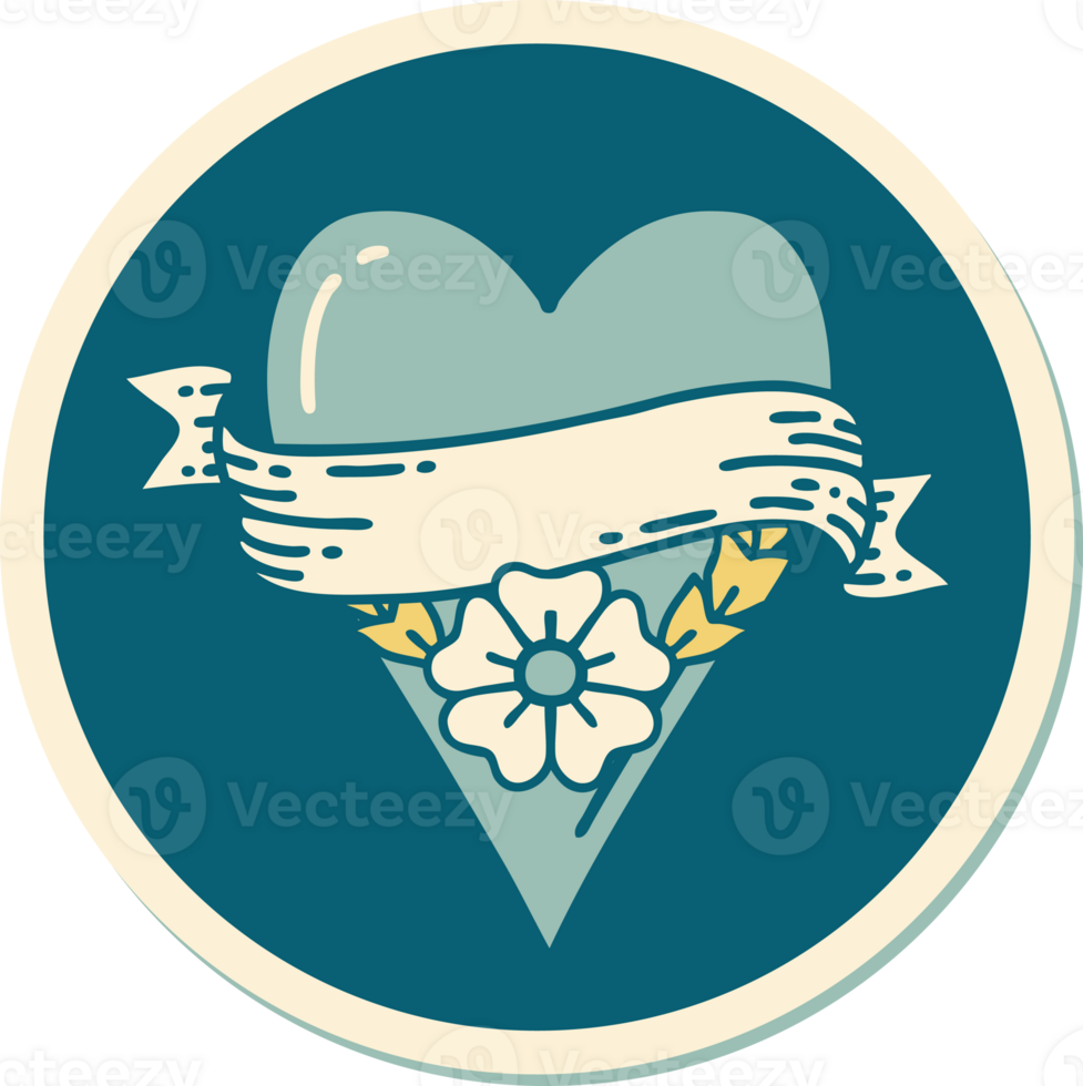 sticker of tattoo in traditional style of a heart flower and banner png