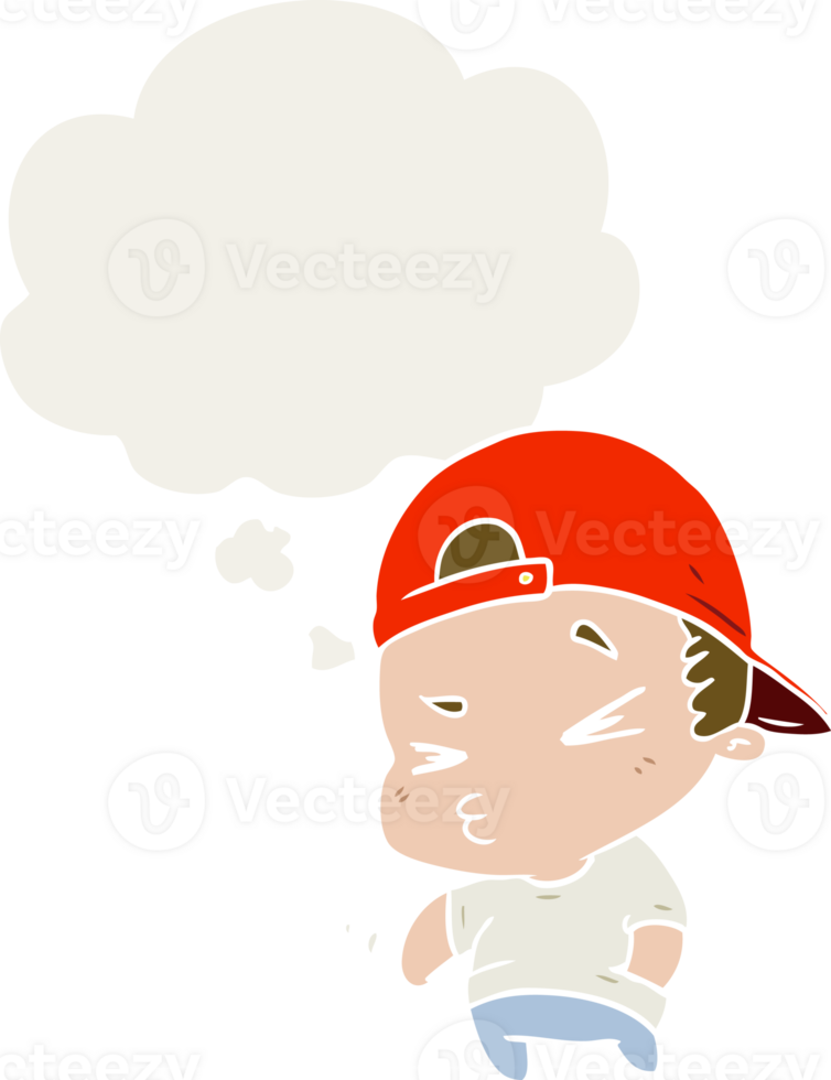 cartoon cool kid with thought bubble in retro style png
