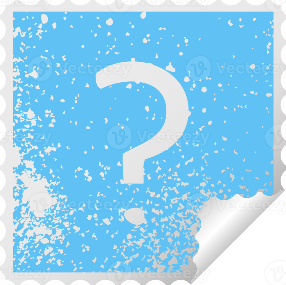 distressed square peeling sticker symbol of a question mark png