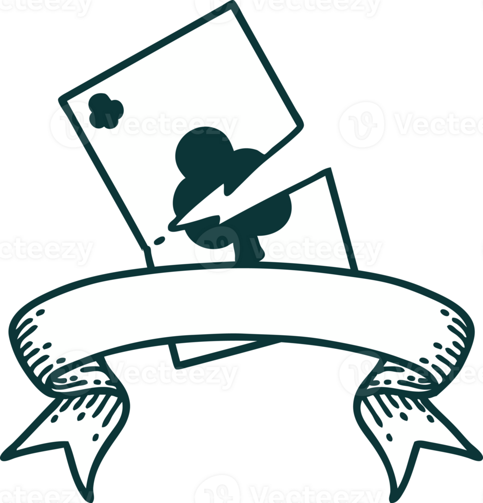 traditional tattoo with banner of a torn card png