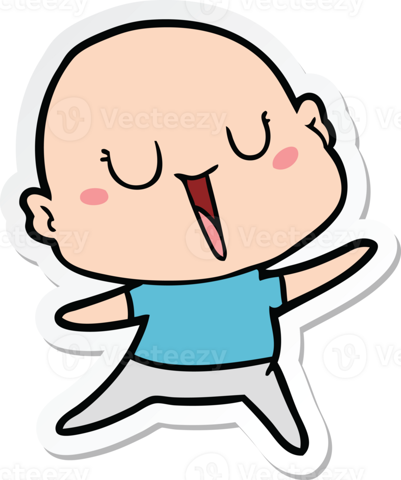 sticker of a happy cartoon bald man png