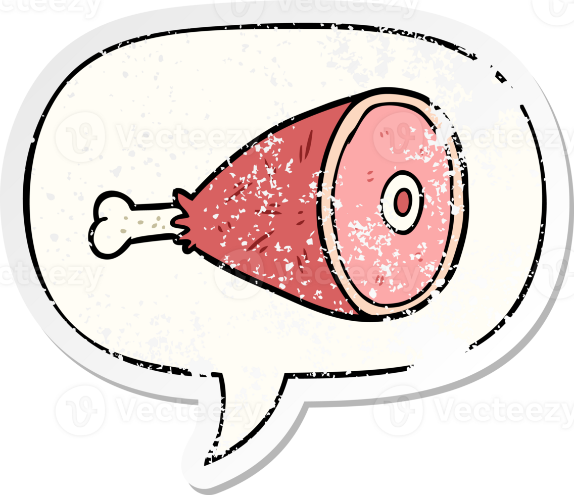 cooked cartoon leg of meat with speech bubble distressed distressed old sticker png