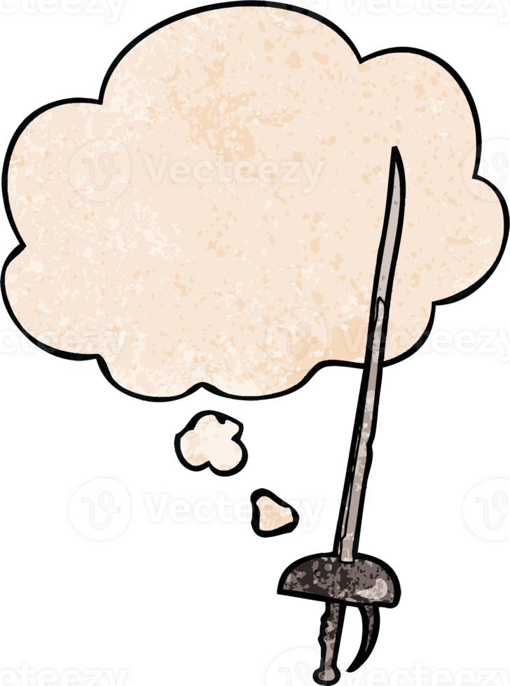cartoon sword and thought bubble in grunge texture pattern style png