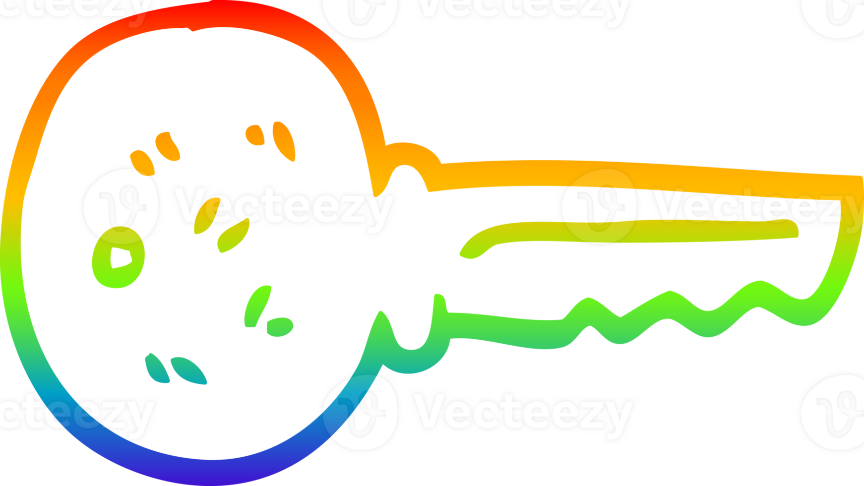 rainbow gradient line drawing cartoon metal key png