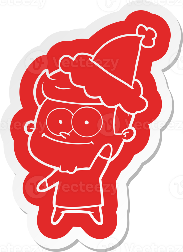 cartoon  sticker of a happy man wearing santa hat png