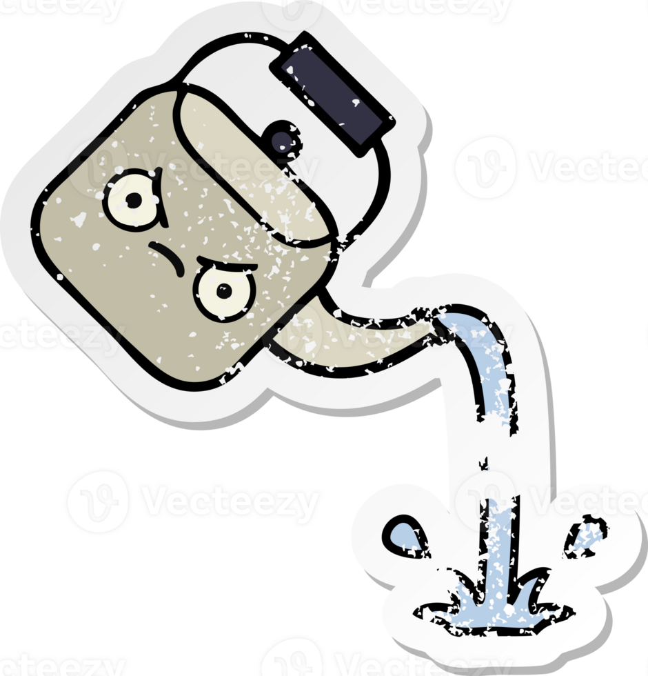 distressed sticker of a cute cartoon pouring kettle png