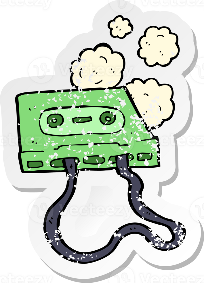 retro distressed sticker of a cartoon cassette tape png