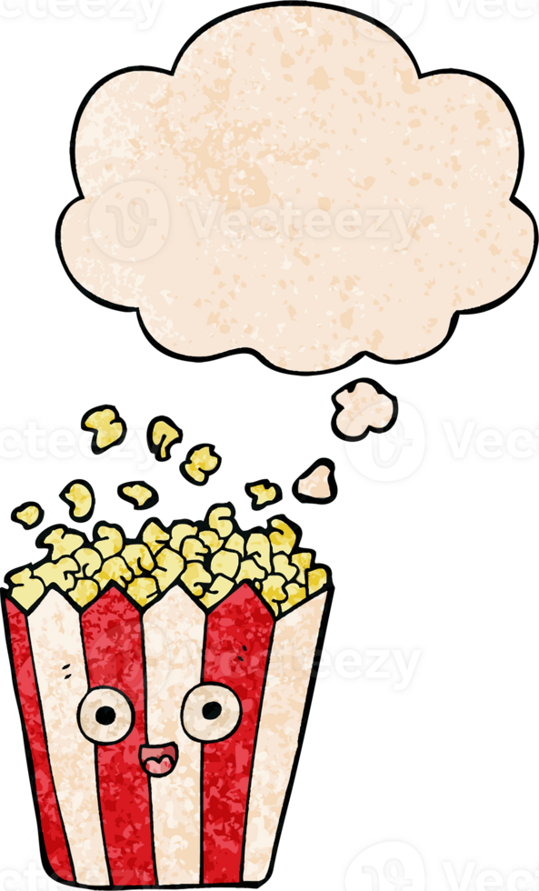 cartoon popcorn and thought bubble in grunge texture pattern style png