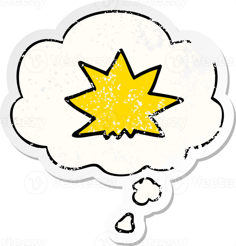 cartoon explosion and thought bubble as a distressed worn sticker png