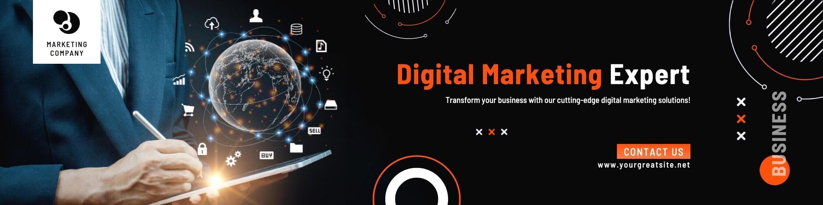 Black Orange Professional Digital Marketing Linkedin Banner template