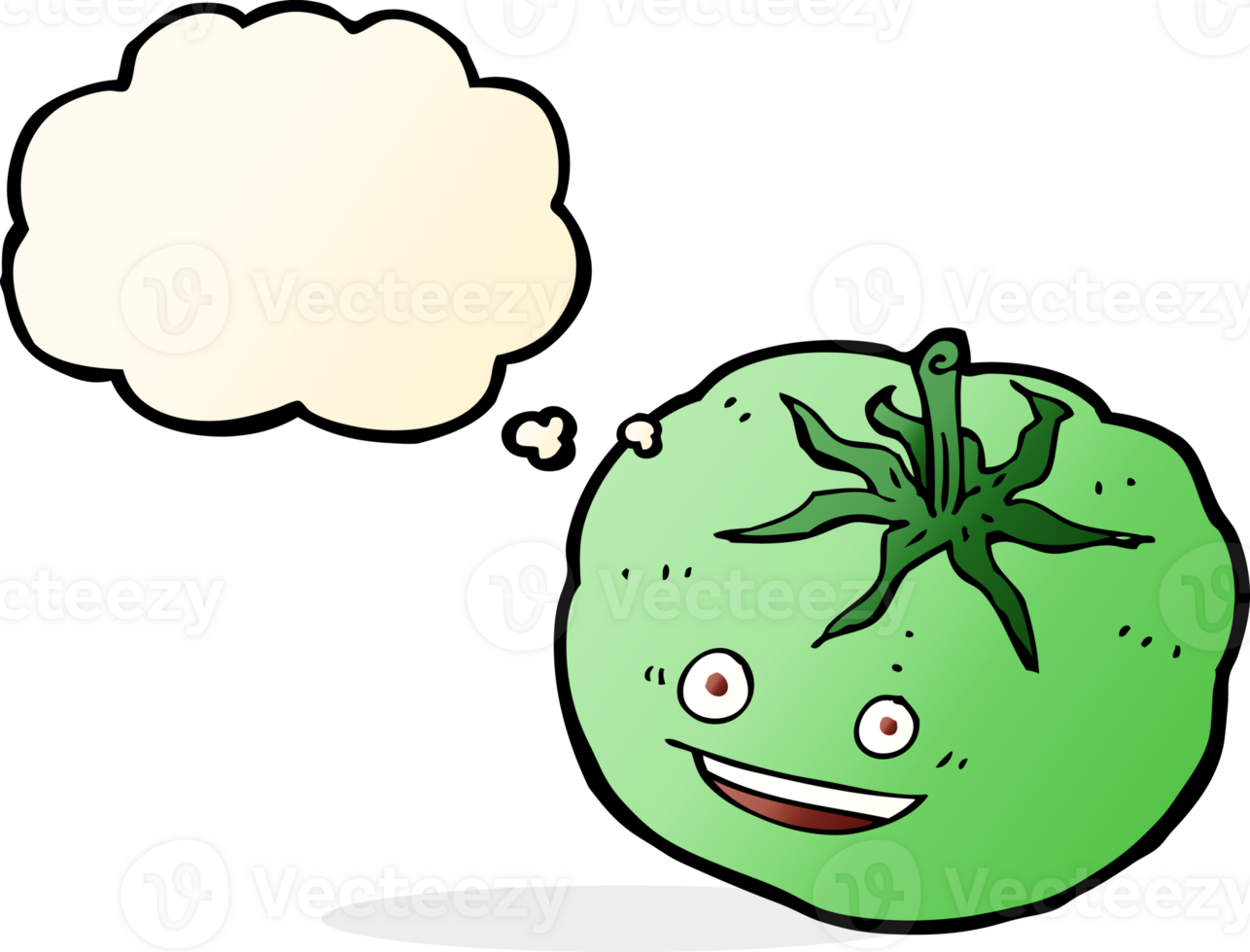 cartoon green tomato with thought bubble png