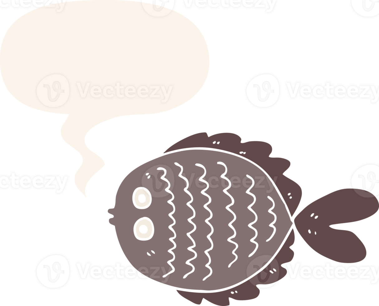 cartoon flat fish and speech bubble in retro style png
