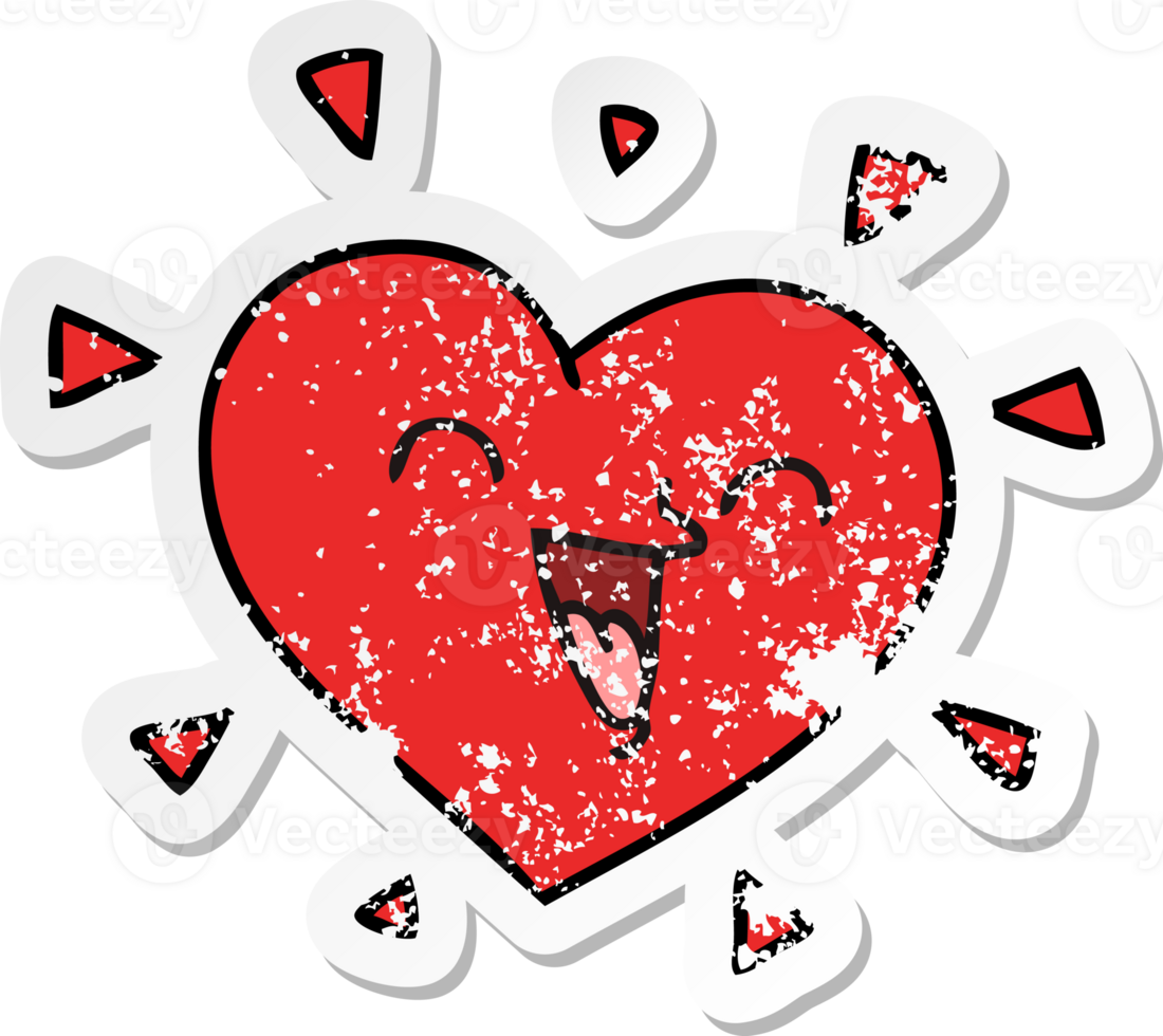distressed sticker of a quirky hand drawn cartoon happy heart png