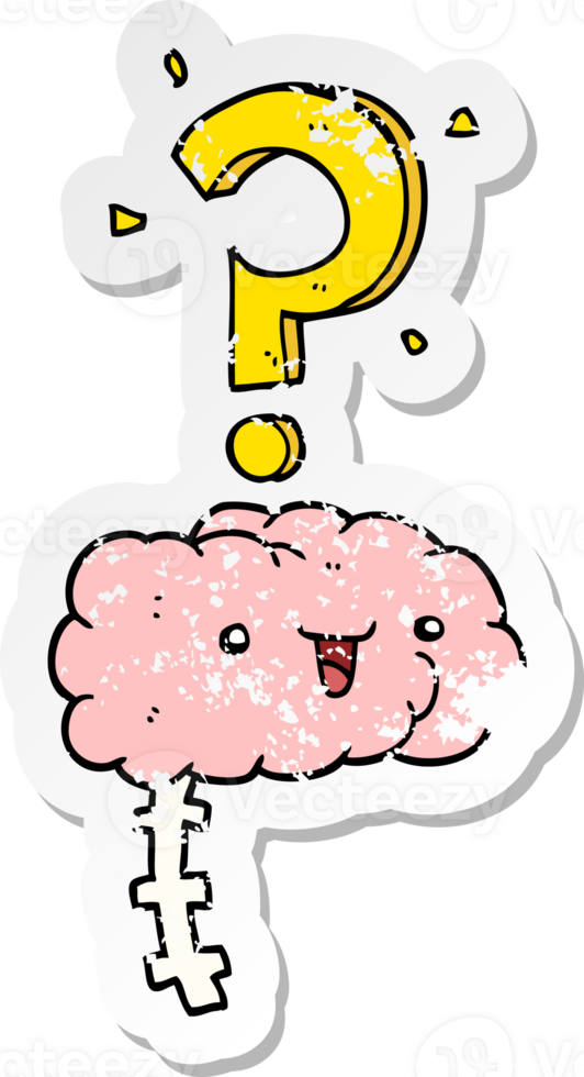 adesivo angustiado de um cérebro curioso de desenho animado png