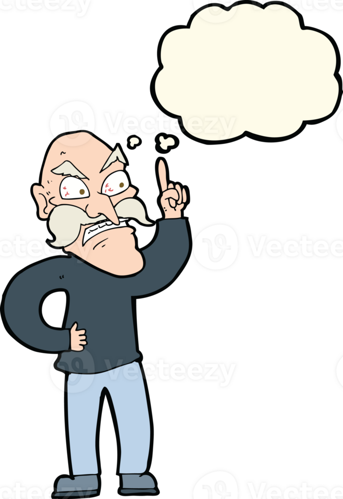 cartoon old man laying down rules with thought bubble png