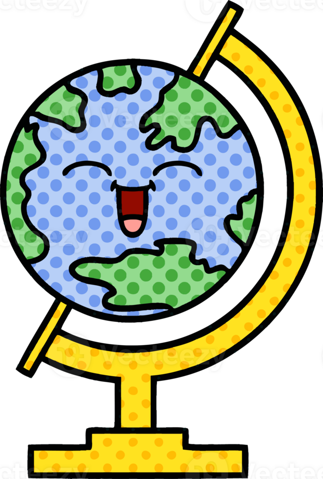 comic book style cartoon globe of the world png