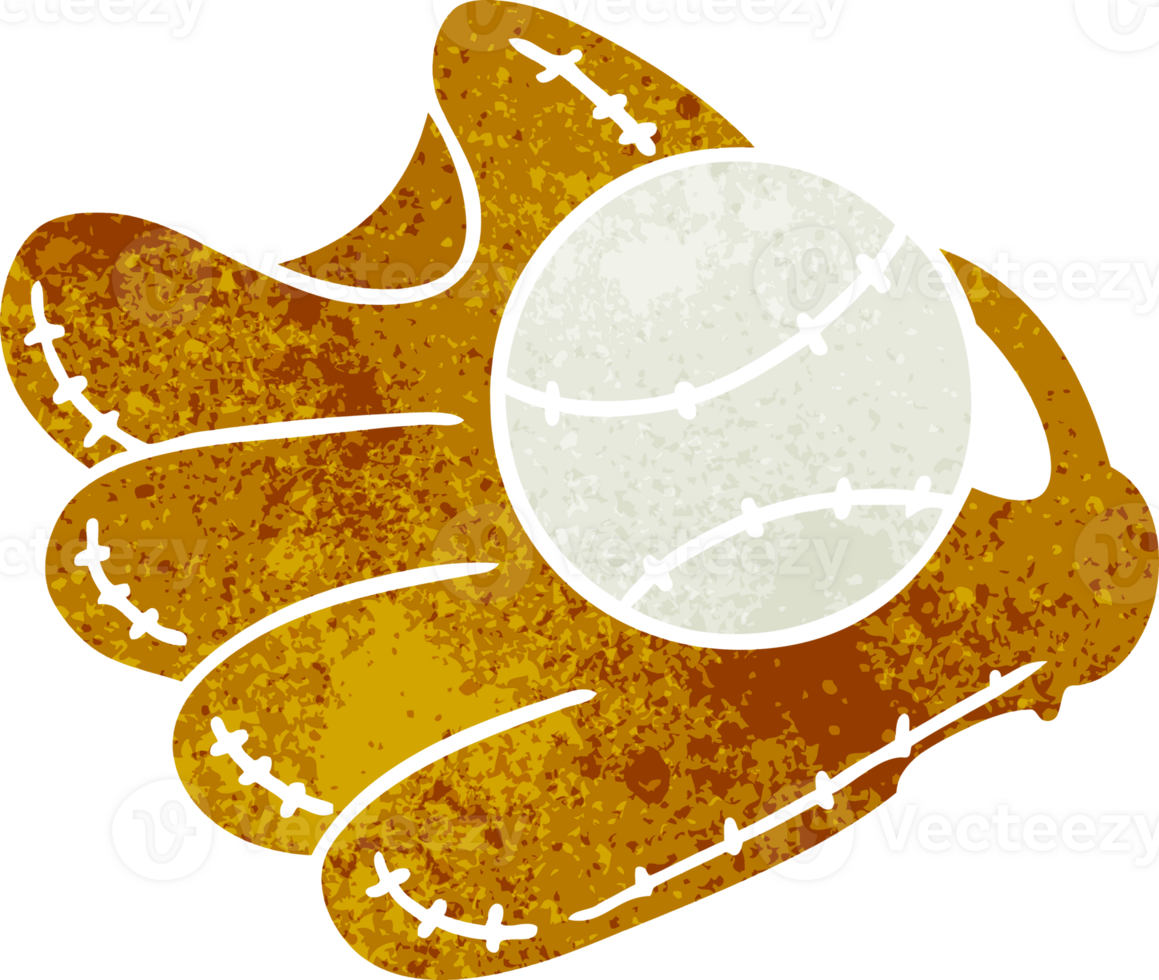 retro cartoon doodle of a baseball and glove png