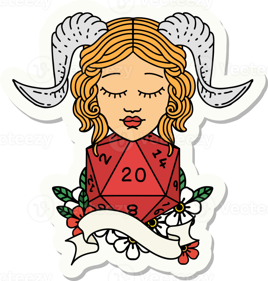 tiefling with natural twenty dice roll sticker png