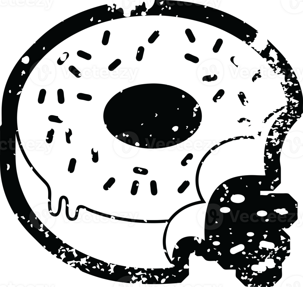 Distressed effect bitten frosted donut graphic icon png