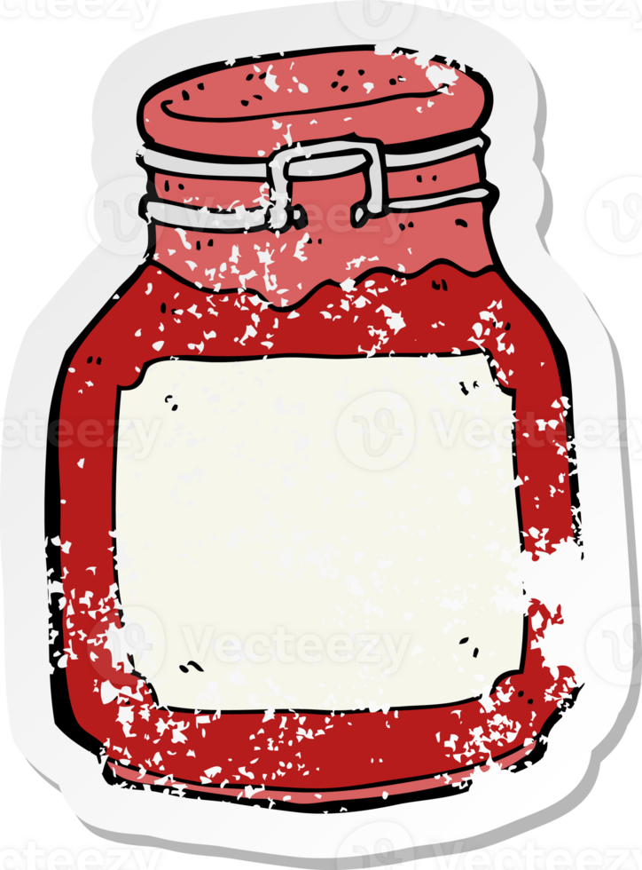 retro distressed sticker of a cartoon jam preserve png
