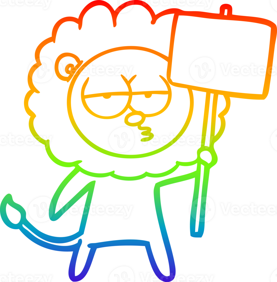 rainbow gradient line drawing cartoon bored lion png