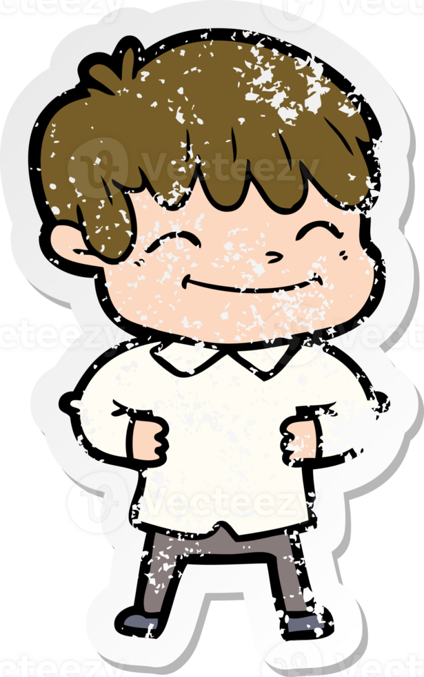 distressed sticker of a cartoon happy boy png