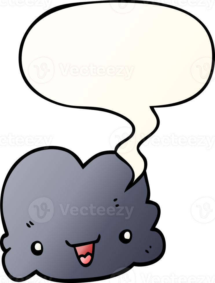 cartoon tiny happy cloud and speech bubble in smooth gradient style png