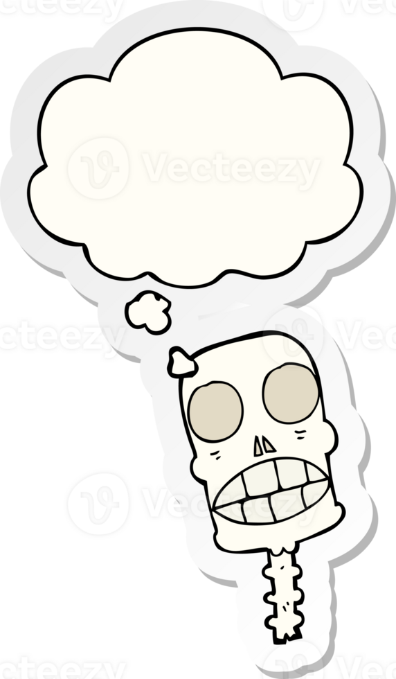 cartoon spooky skull and thought bubble as a printed sticker png