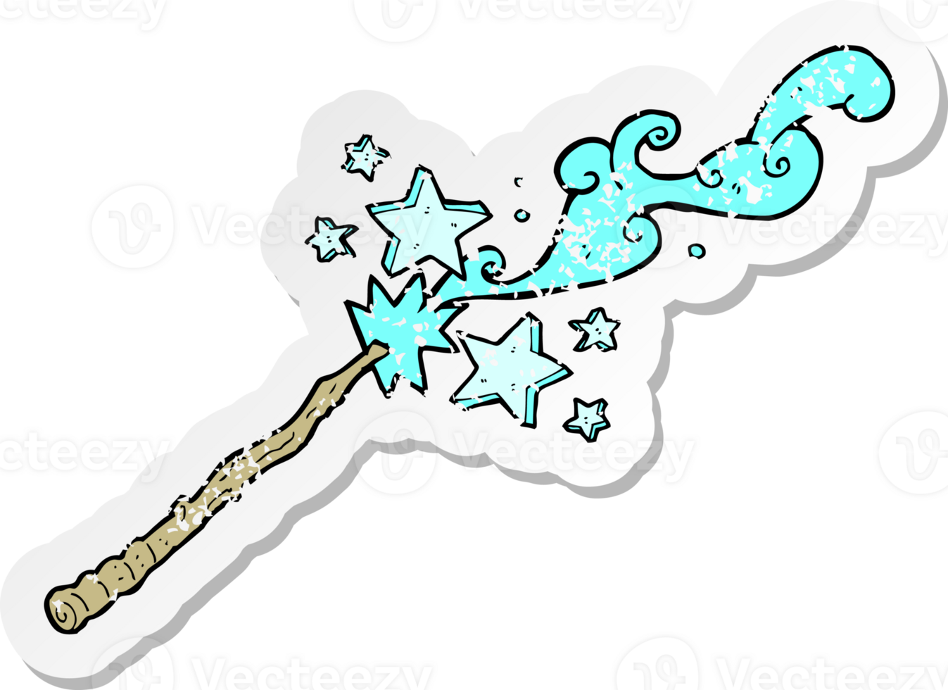 retro distressed sticker of a magic wand casting spell png