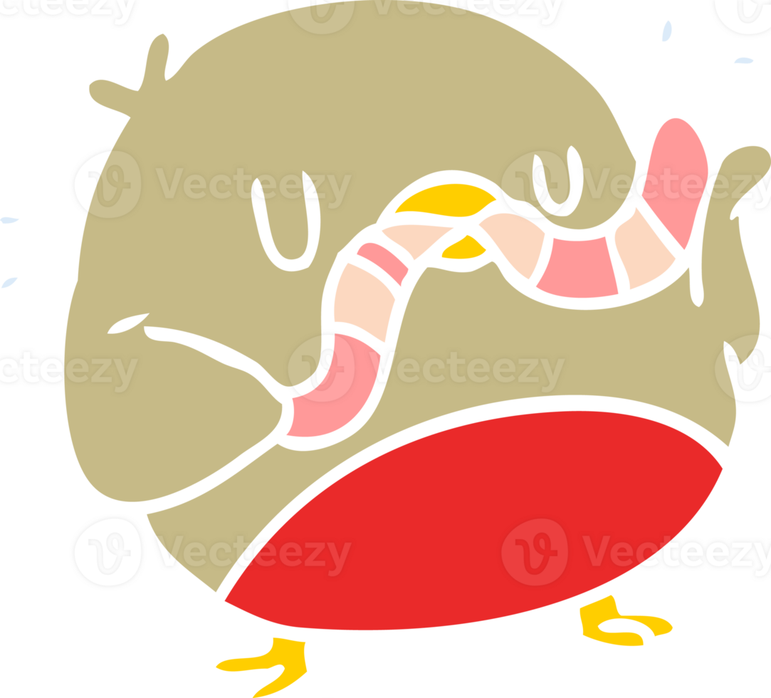 flat color style cartoon bird eating worm png
