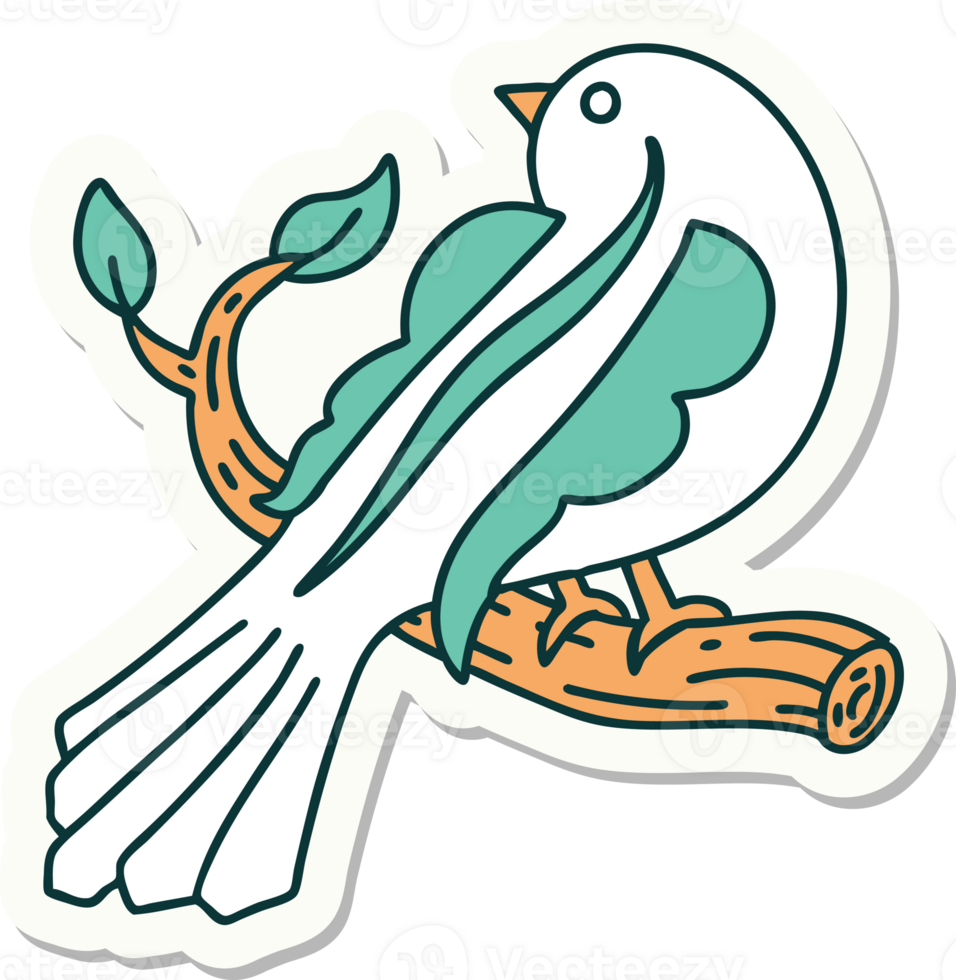 tattoo style sticker of a bird on a branch png