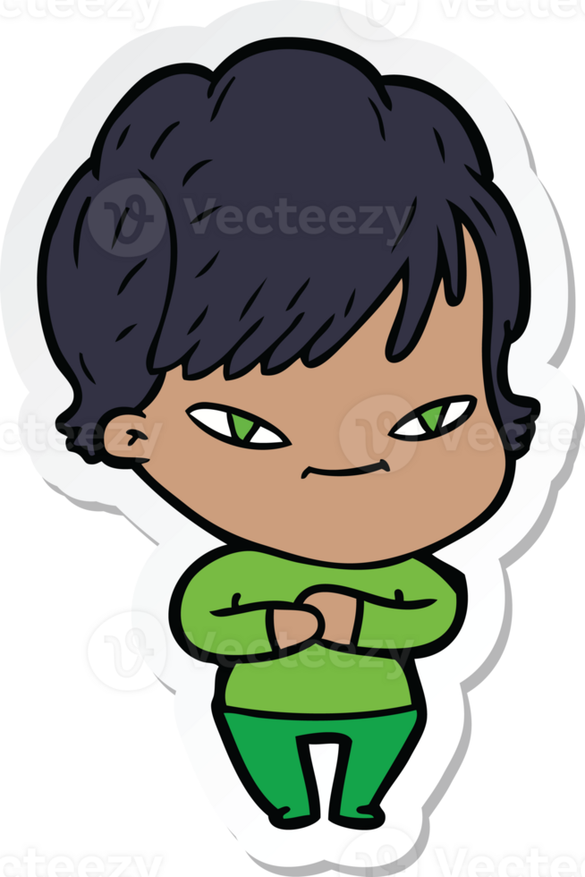 sticker of a cartoon happy woman png