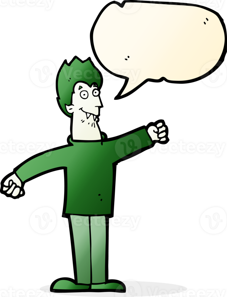 cartoon happy vampire with speech bubble png