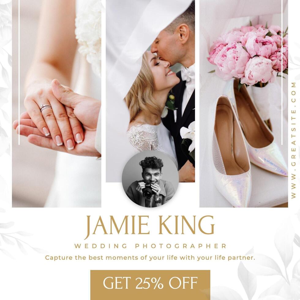 White Gold Elegant Wedding Photography Instagram Post template