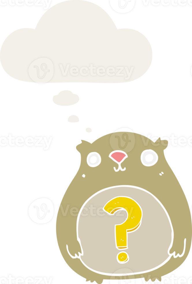 cartoon curious bear and thought bubble in retro style png