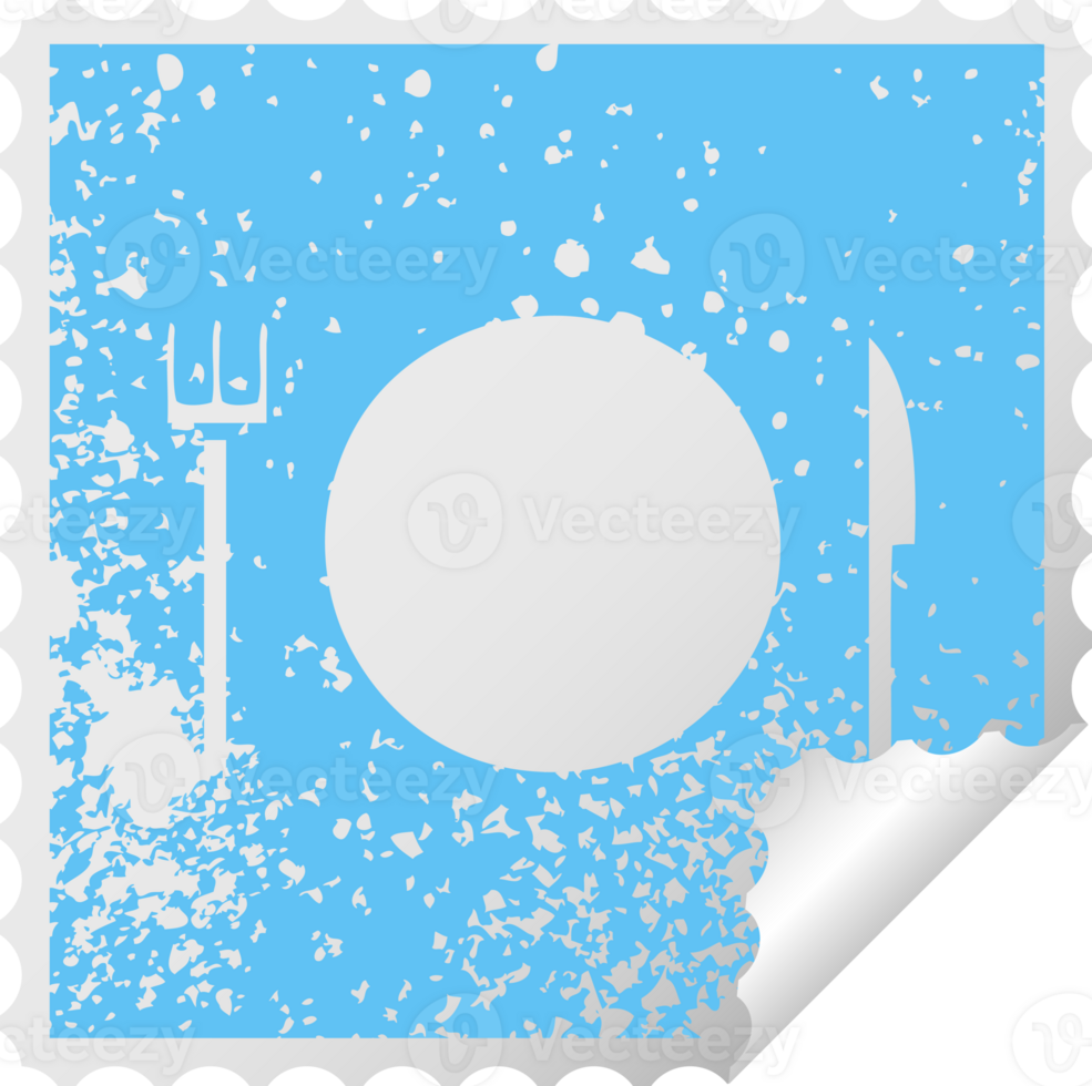 distressed square peeling sticker symbol plate and cutlery png
